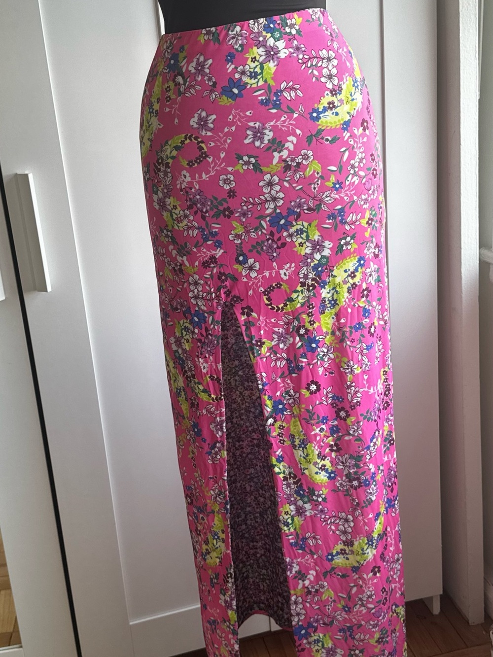 Floral Pink Maxi Skirt with Front Slit